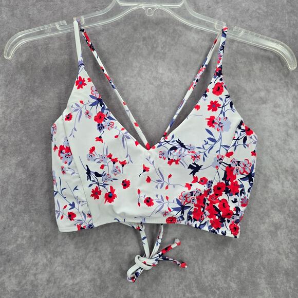 White Purple Floral Crisscross String Padded Swimwear Bikini Top L Large - Picture 1 of 7